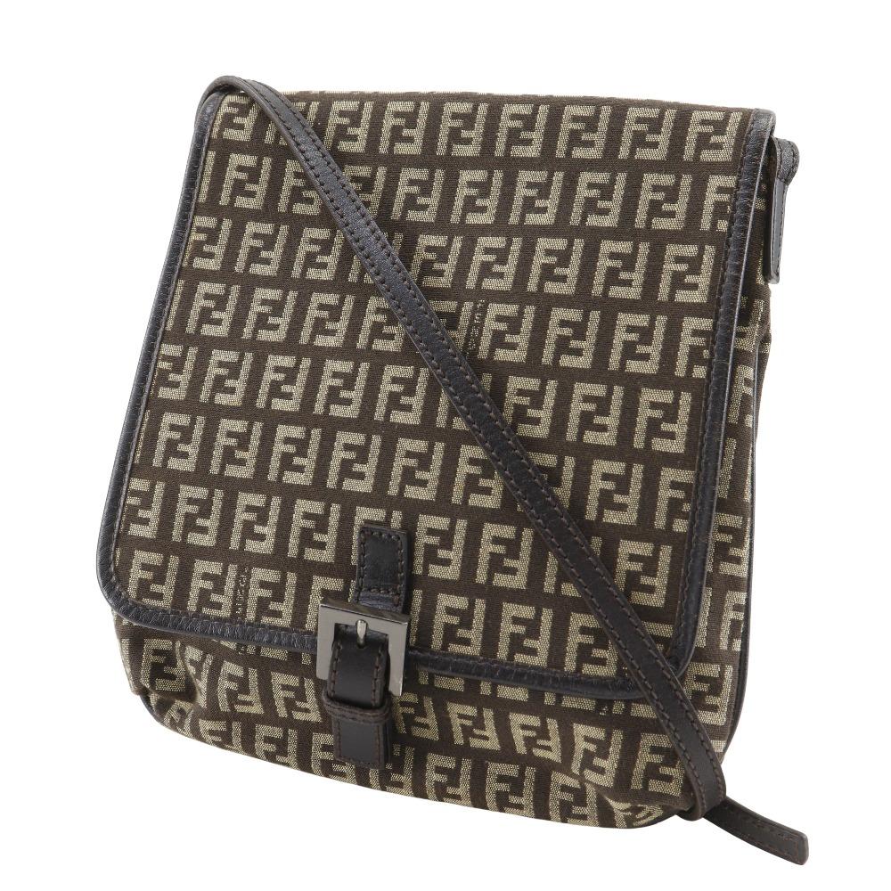 FENDI Zucchino Shoulder Bag Brown Nylon canvas Women Used