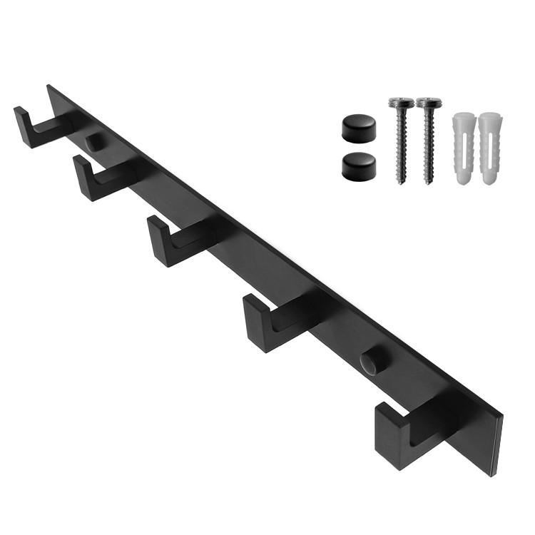 Wall towel rack with 5 hooks - black