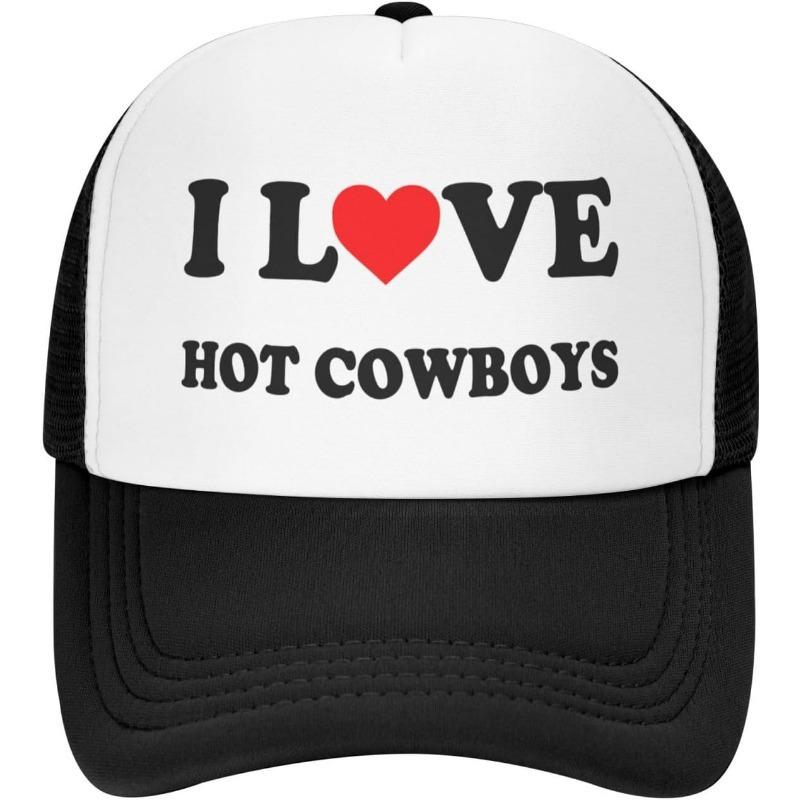 I Love Hot Cowboys Trucker Hat Polyester Casual Printed Baseball Cap for Western Events Unisex One Size