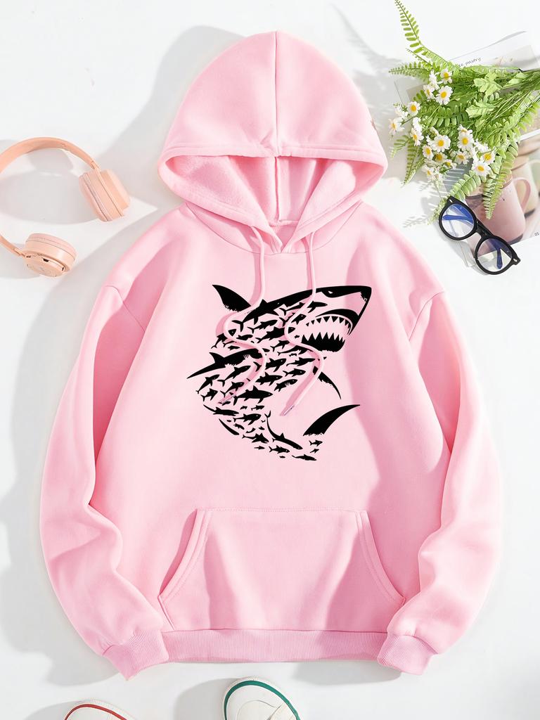 Ocean Sharks Creative Printing Women Hoodies Multicolor Fleece Pullover Y2K Autumn Loose Hoody Casual Comfortable Streetwear