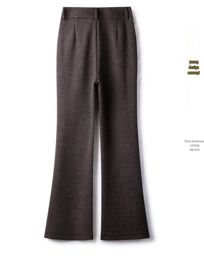 Women's Khaki Wool Flare Pants, High Waist Slim Fit, Spring/Autumn 2024