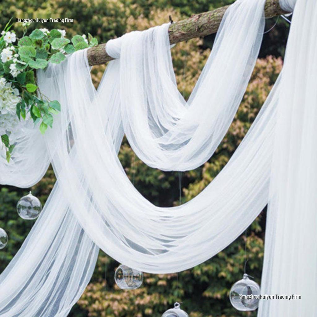 White Gauze Wedding Arch & Ceiling Drape – Chinese Style Outdoor Photo Backdrop