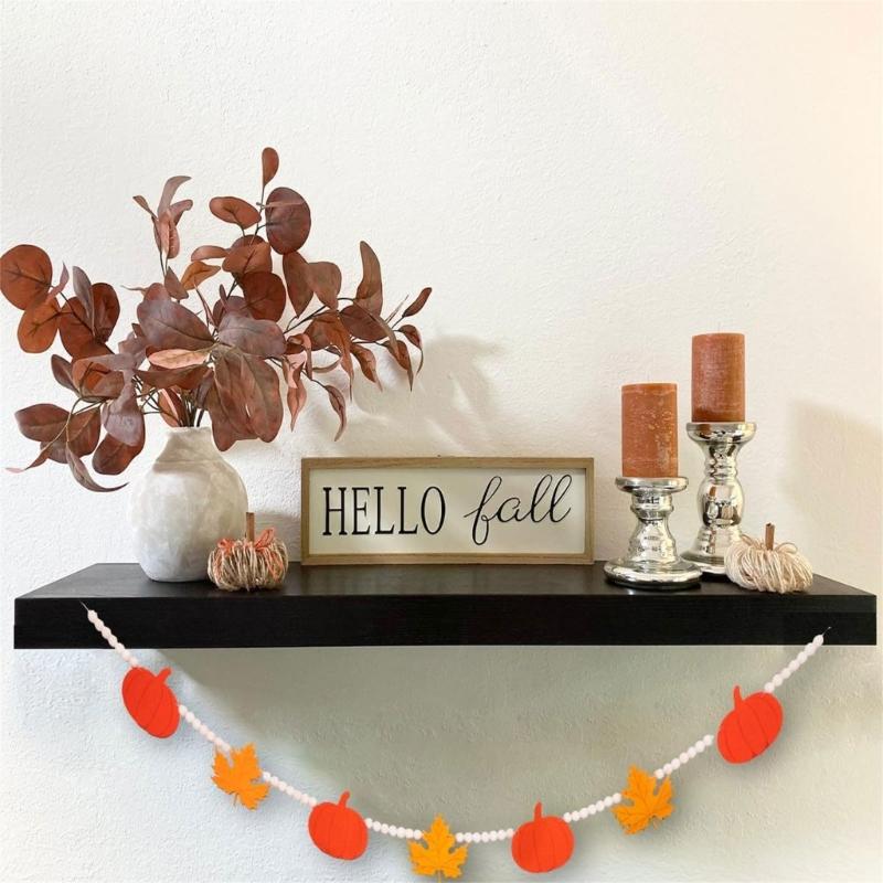 Handmade Wood Beads Ornament Fall Seasonal Decorations Thanksgiving Home Accent Pumpkin Garlands Hanging Decors