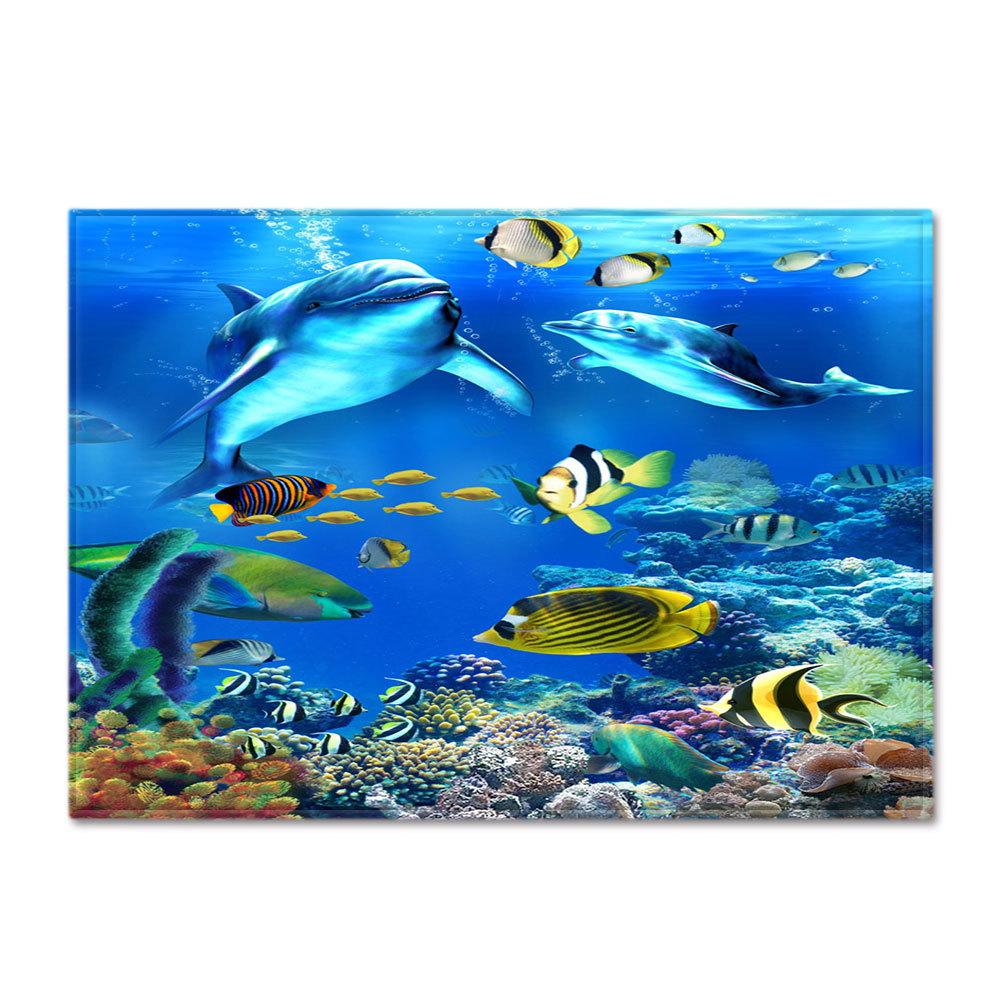 3D Meereswelt Fische Teppiche Delfine Haie Weicher Wohnzimmer Schlafzimmer Teppich für Jungen Heim Bodenmatte Küchen Fußmatte