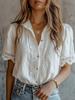 Women's Cotton Linen Lace Short Sleeve Blouse Loose Casual Summer Shirt Hollow Out Top