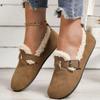 Fleece one-pedal cotton shoes women's winter new retro flat-bottomed warm buckle cotton shoes