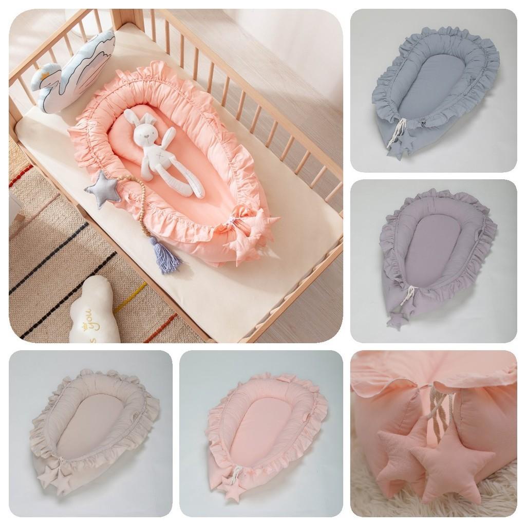 Cozy Cotton Lace Newborn Baby Lounger Portable Crib Bed In Pink Beige Gray Teal