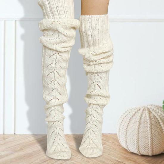 1 Pereche Șosete Tricotate Culoare Solidă Design Ajurat Peste Genunchi Șosete Respirabile Confortabile Design High-Top Șosete Toamnă Iarnă