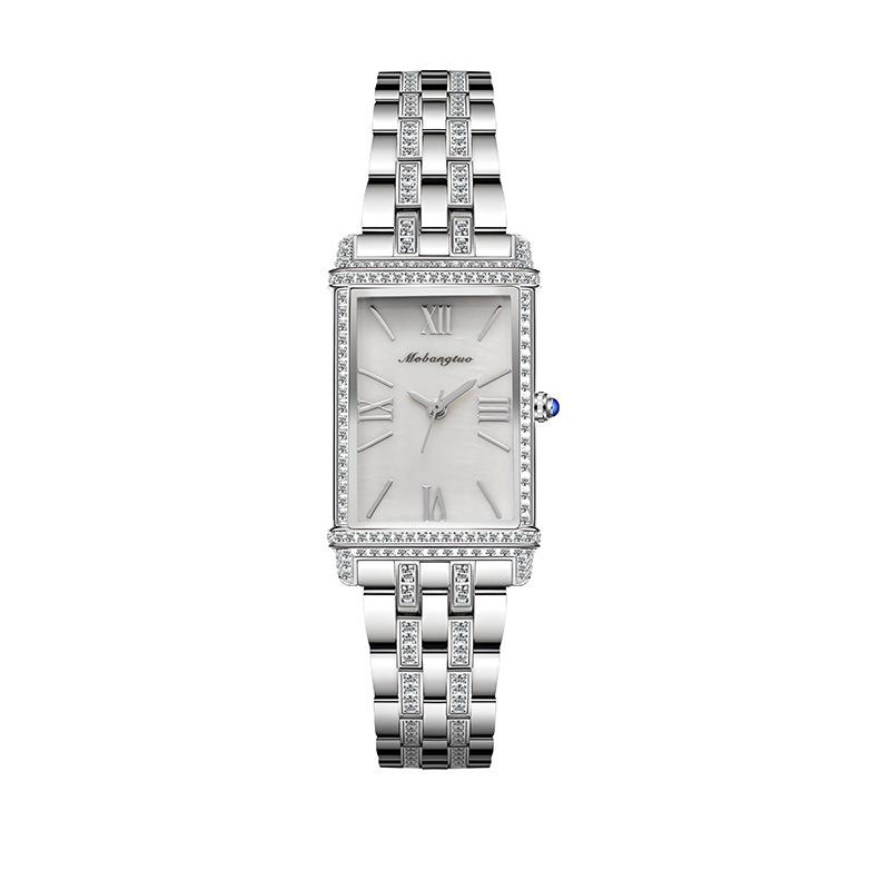 Diamantbesetzte quadratische Quarzuhr Damenmode Stahlarmband Schachbrettmuster Uhr Export