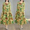 DIMANAF 2025 Women Plus Size Spring Summer Dress Casual Floral Dress Basic Vintage Loose Cotton Linen Maxi Long Sleeve