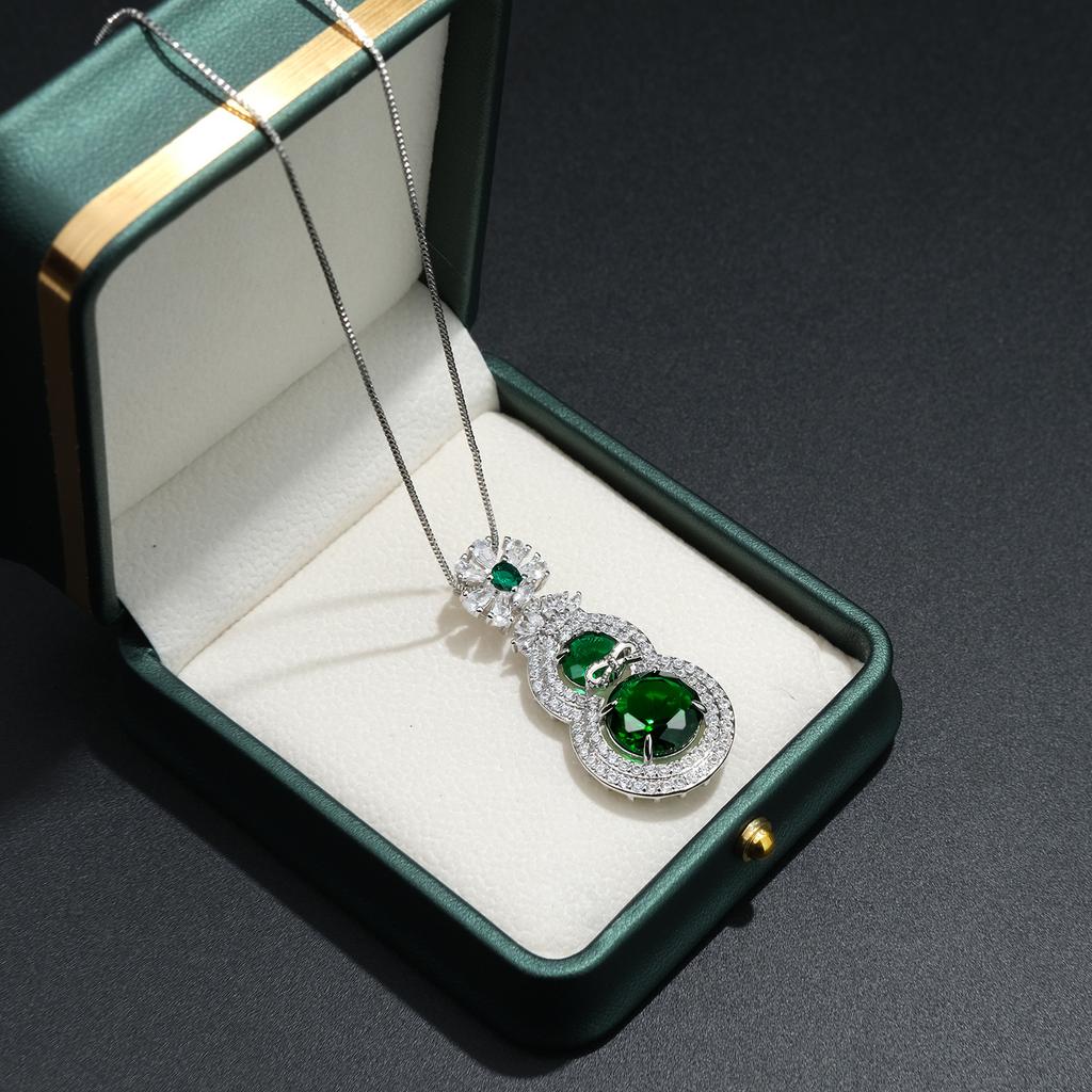925 Sterling Silver Exquisite Green Zircon Gourd-shaped Necklace Birthday Anniversary Wedding Party Gift
