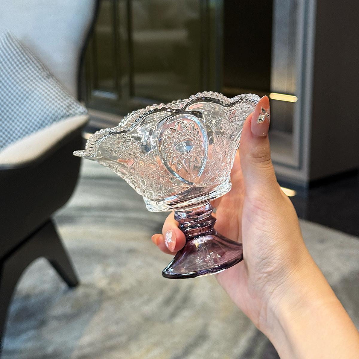 Light Luxury Embossed Sunflower High-stem Glass Ice Cream Cup Yogurt Cup Dessert Cup Milkshake Cup 1PCS