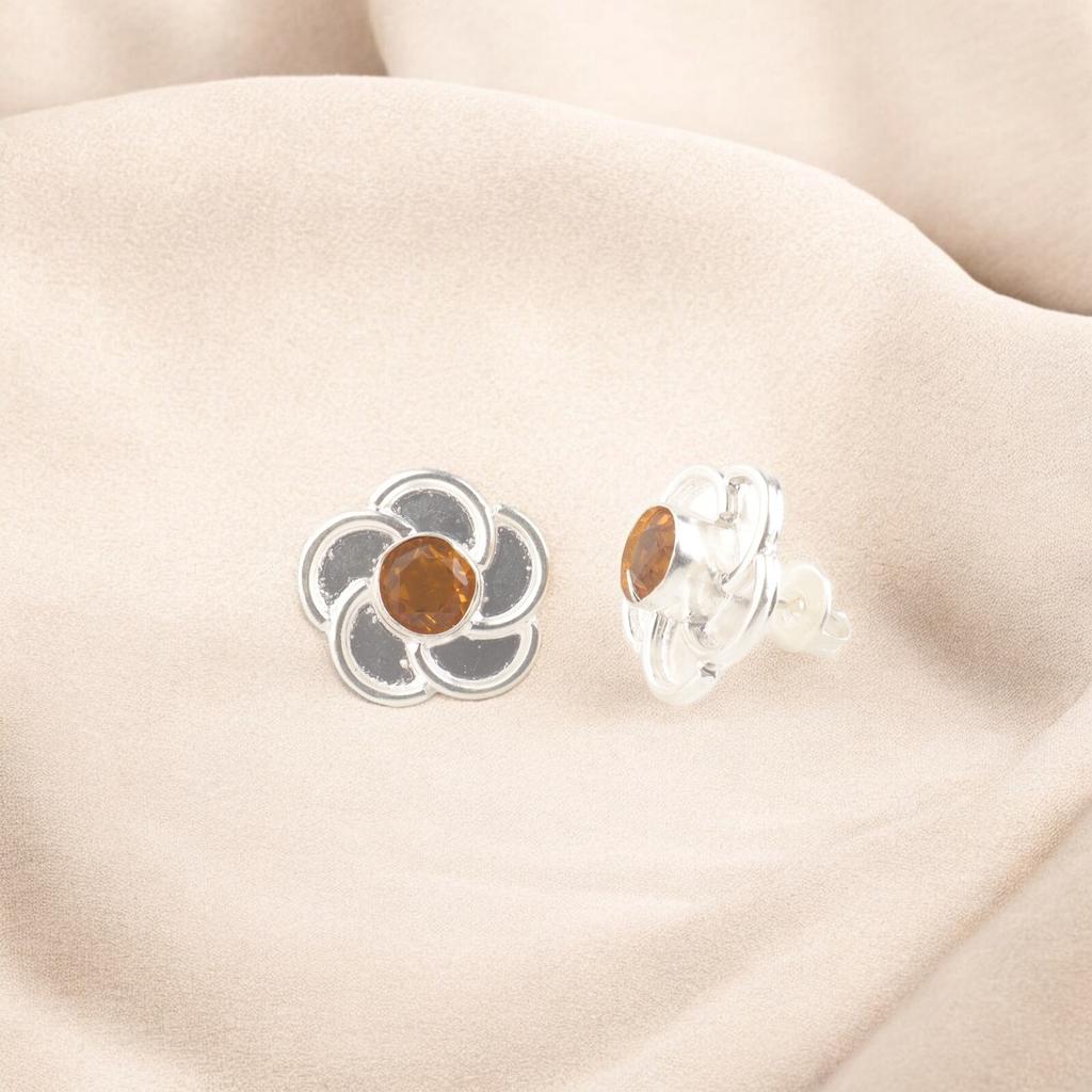 925 Stamped Silver Jewelry Handmade Citrine Gemstone Stud Earring 0.5" For Women EE-157-6
