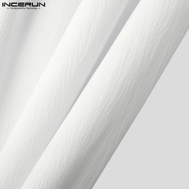 INCERUN Men Spring Zipper Up High Waist Texture Trousers Casual Button Straight Pants