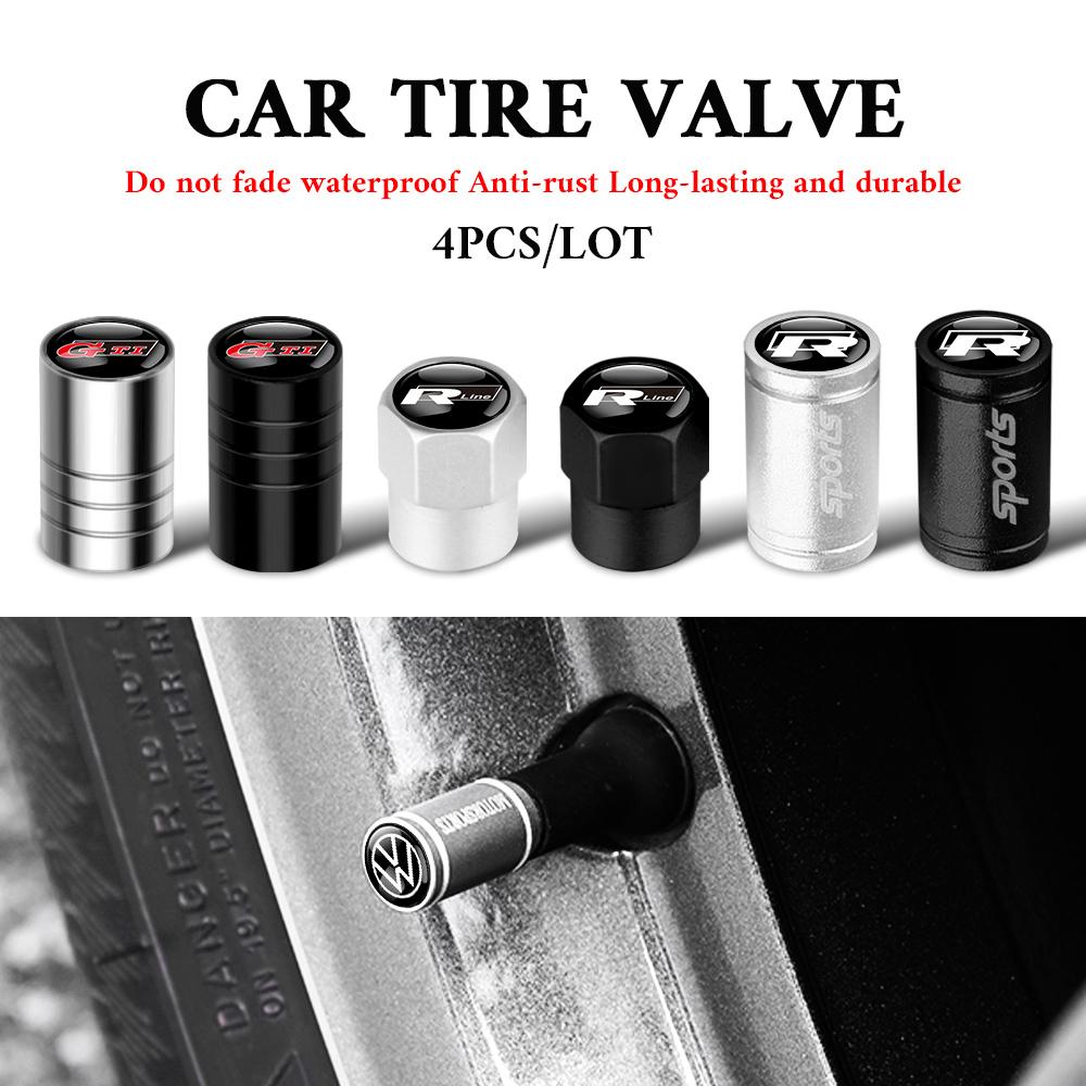 SVLHP1 4Pcs Car Wheel Tire Valve Stems Valve Cap Auto Accessories For VW Volkswagen GTI Golf Polo Passat Mk6 MK7 Tiguan R RLine Magotan