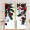 2pcs Set Gold Small Bell Christmas Curtains-Digital Print,Rod Pocket Design,Polyester - Perfect For Living Room,Kitchen,Bedroom