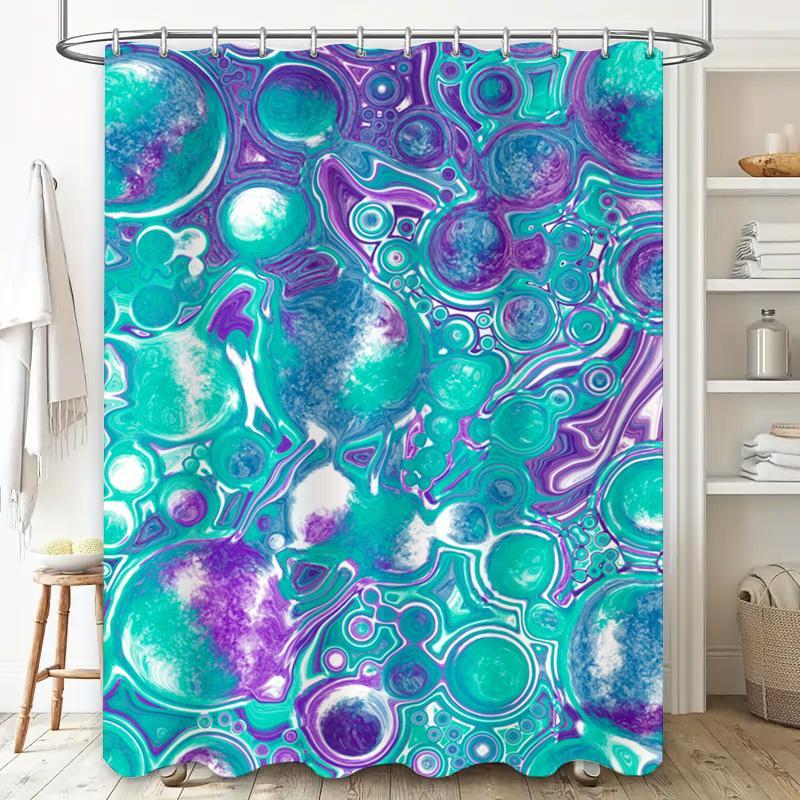 Luxury Marble Shower Curtain Bath Decoration Set Waterproof Fabric Print Design For Bathroom Decor In Blue Purple Colors (One Si