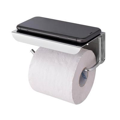 Self and Wall Mount Stainless Steel Toilet Paper Holder with Mobile Stand, Wall Mounted Tissue Paper Holder with Shelf, Toilet Paper Roll Holder
