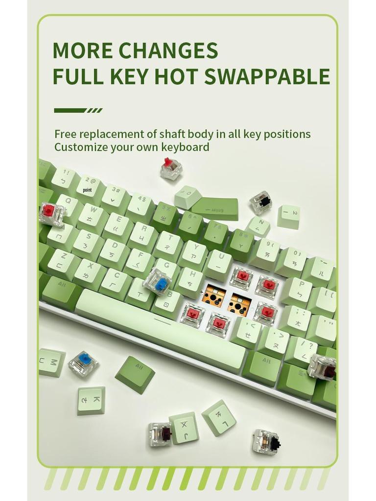 Taiwan Matcha Themed H61 Mini Mechanical Keyboard with Blue Switches, Wired/Wireless, Hot-Swappable, Traditional Chinese Pinyin Layout