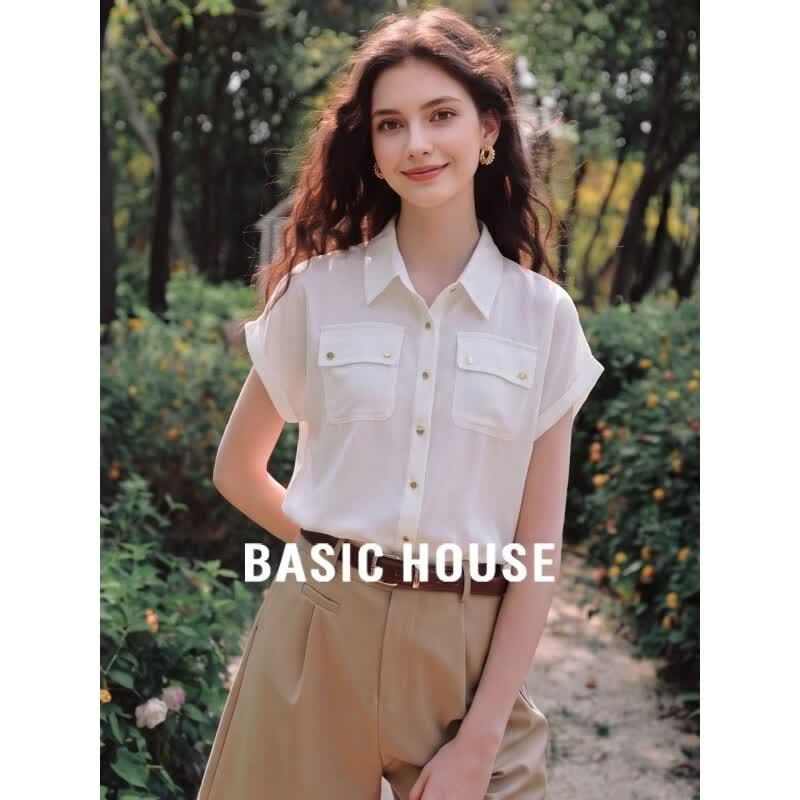 Basic House Women s Polo Collar Short Sleeve Shirt L