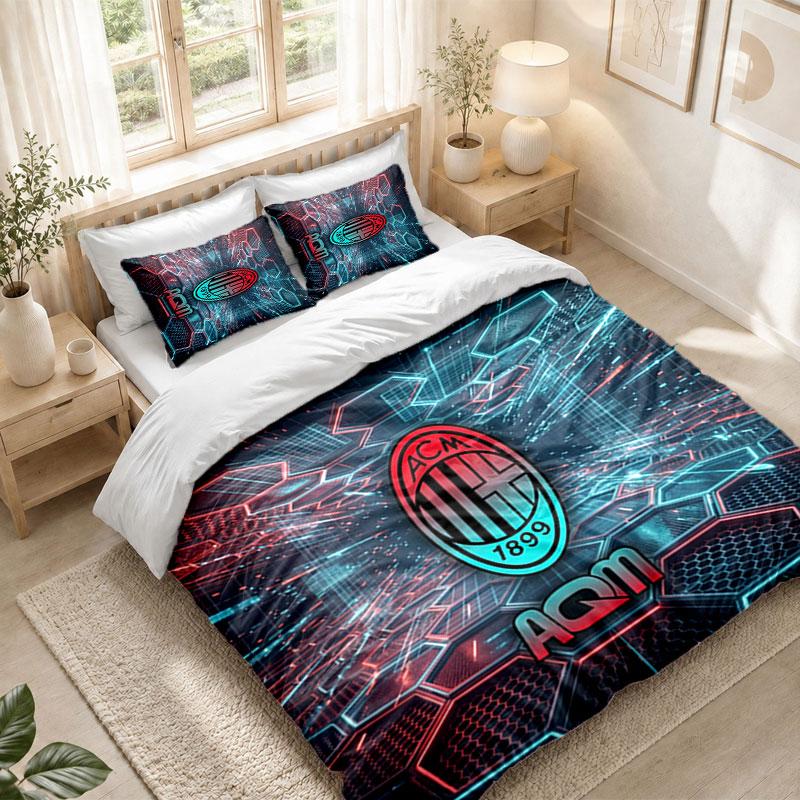 Bedding Set 1 Duvet Cover 2 Pillowcases AC Milan Print Bedroom Home Decoration