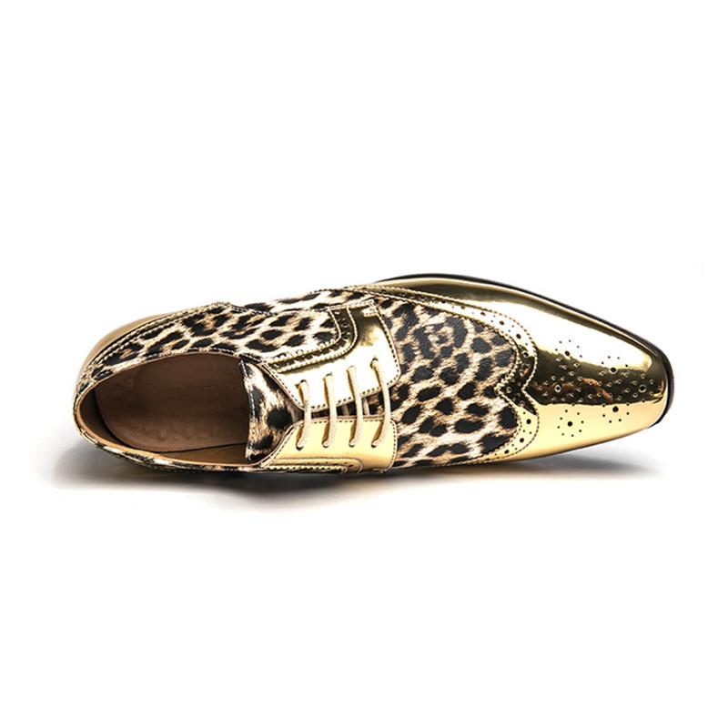 Fashion Classy Gold Leopard Leather Men Shoes Derby Luxury Brogue Pointed Toe Shoe Men Party Wedding Dress Shoes for Men sapato social