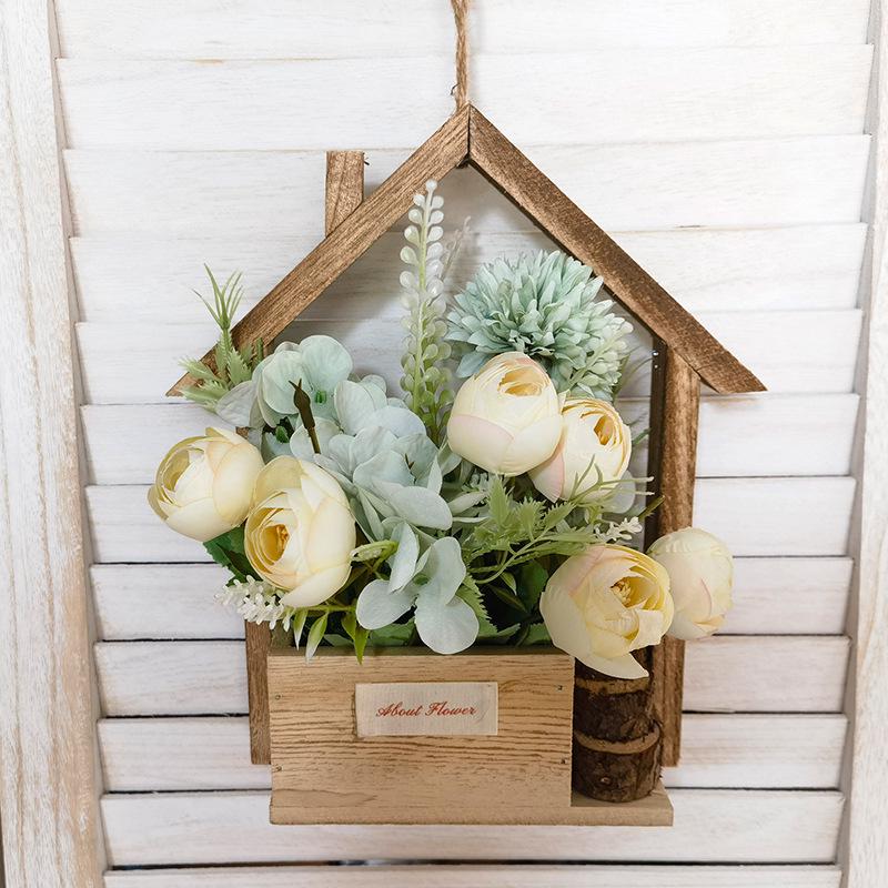 European-style Wooden Wall Hanging Flower Basket with Macrame