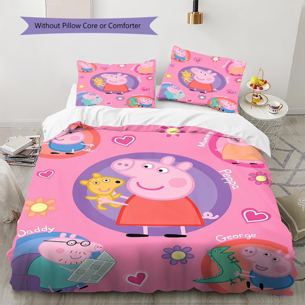 

Рожева свинка Мультяшний візерунок Комплект постільної білизни Ковдра Покривало Наволочка Домашній декор Подарунок (1 * підковдра + 2 * наволочка, без наповнювача) 240x220cm