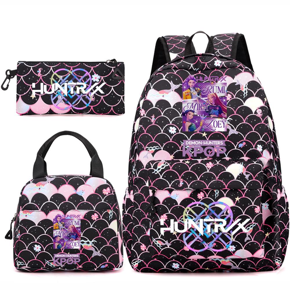 3Pcs/set Anime Kpop Printed Backpack Handbag Pencil Case for Teenger Student Girl Boy Schoolbag Kid Bookbag Large Capacity Travel Bag Gift