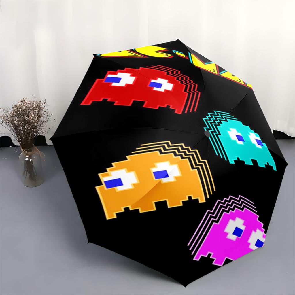 Pac-Man Game Pattern Folding Umbrella Windproof Waterproof Umbrella Outdoor Travel Sunshade Umbrella