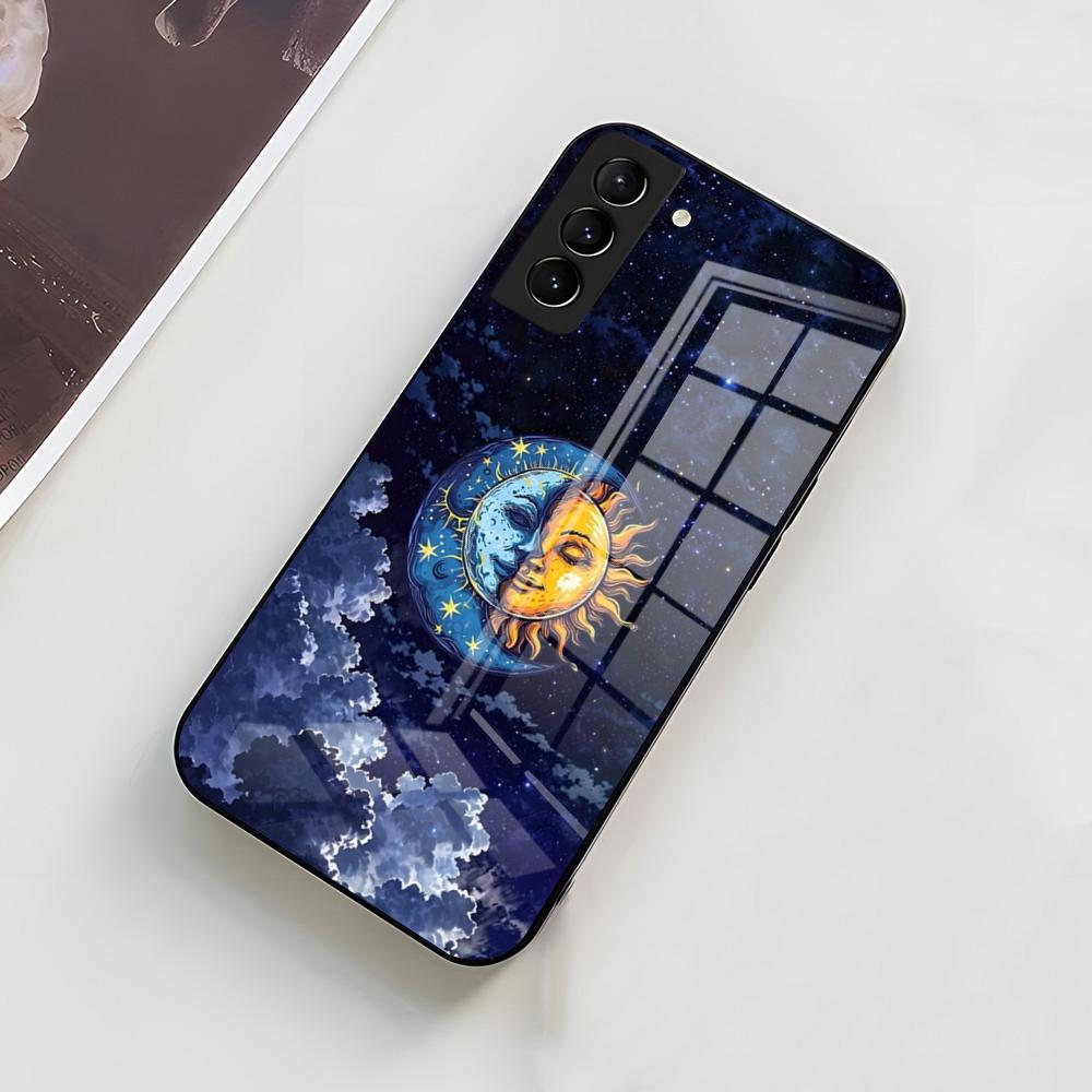Yinuoda Funny Sun Moon Face Phone Case For Samsung A56 A36 A26 A16 A15 A25 A35 A55 A14 A34 A24 A54 Glass Case