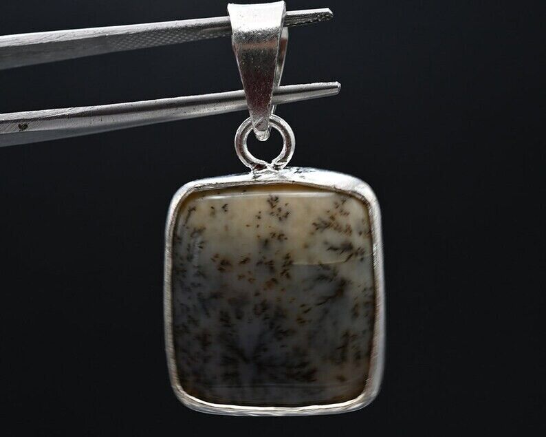 925 Sterling Silver Necklace Natural Dendrite Opal Pendant - Unique Gemstone