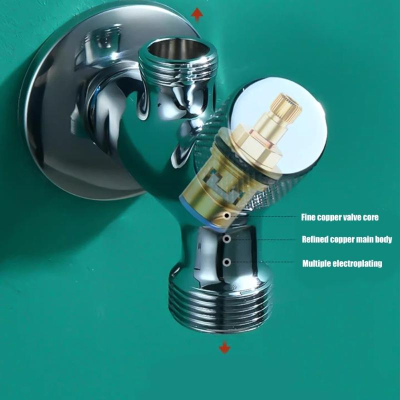 Brass 2 Outlet Angle Valves Strong 1 Inlet 2 Outlet Brass Valves for Flexible Water Flows Control In Bathroom Kitchen