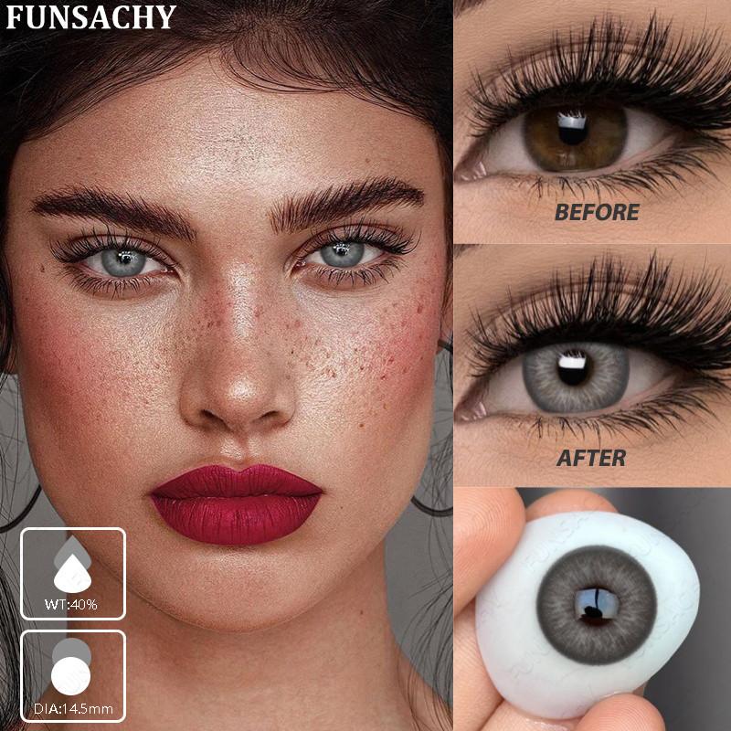 Funsachy 1 Pair Contact Lenses Pupil Blue Eye Color Eye Lenses Beautiful Natural Soft Brown Gray Cosmetic Lenses Annual