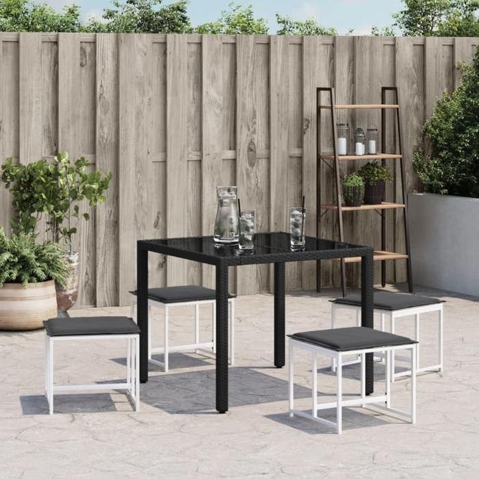 VidaXL Tabourets de jardin avec coussins 4pcs blanc acier et textilène, siège de jardin, tabouret d'extérieur, siège cube, 4008591