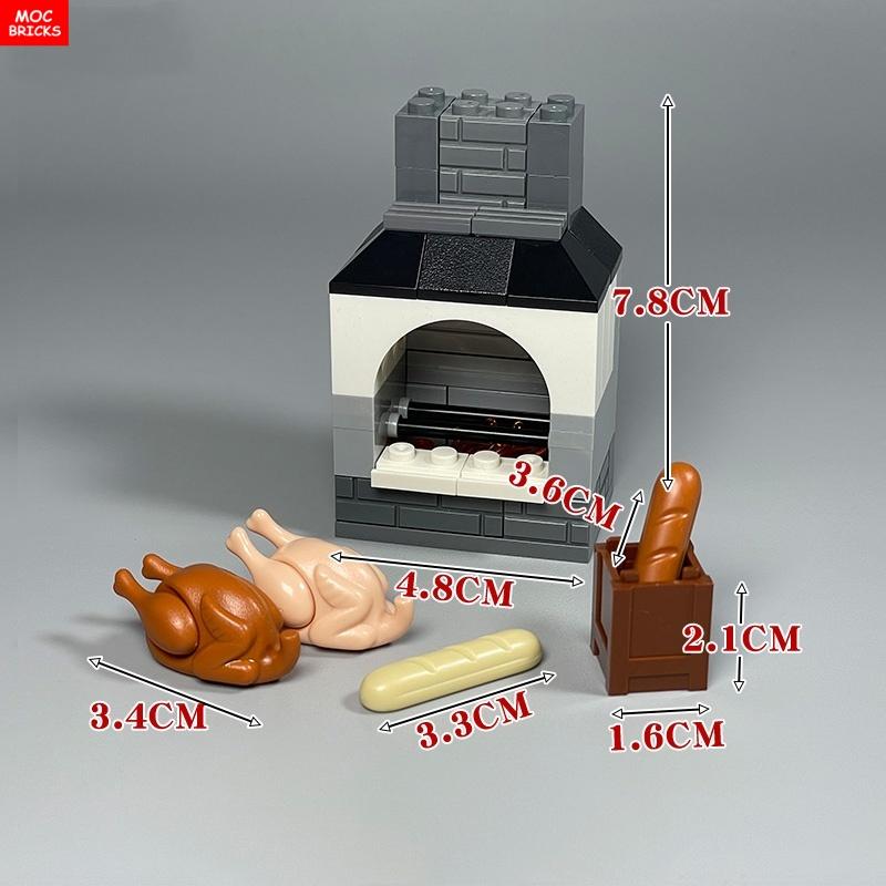 

Конструктор MOC Кирпичи Печь Кухня Жареная курица Еда Пицца Готовка Паровой фаршированный пирожок Строительные блоки Город Друзья DIY Детские игрушки