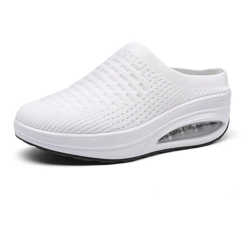 Nuevas Sandalias de Mujer Mules de Malla Zapatos Transpirables Color Sólido Casual Slip-on Zapatillas con Plataforma Zapatos Transpirables para Mujer Zapatos Casuales