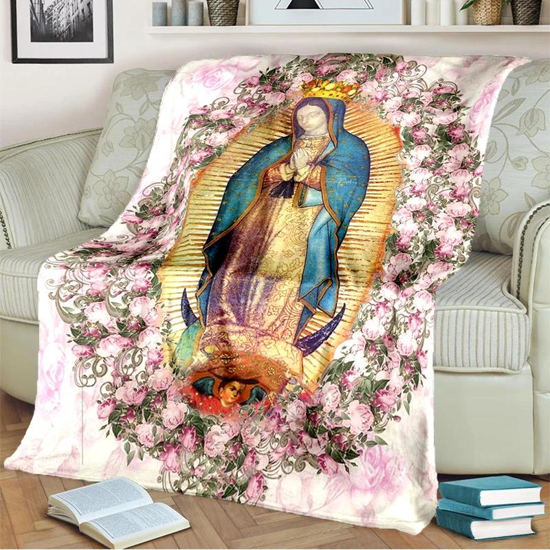 Our Lady of Guadalupe Blanket Religion Mary Throw Blanket Soft Sofa Cover Flannel Lightweight Warm Blankets for Bedroom Couch