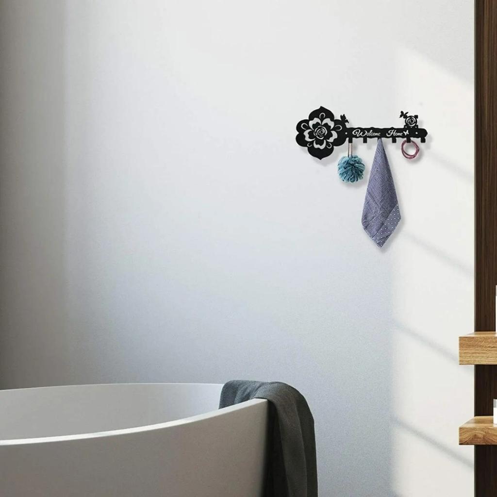1PC Metal Key Holder, Black Wall Mounted Hook, Ornamental Hanger for Home Decor, Entryway Storage