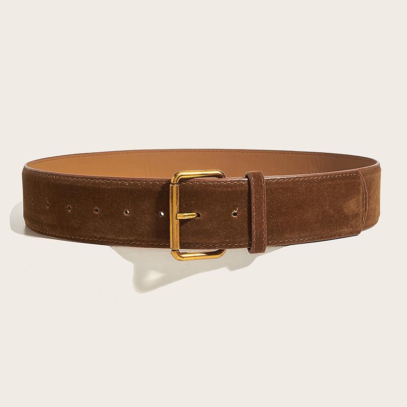 Women Fashion Luxury Design Suede Leather Wide Belt Casual Pin Buckle Waistband Business Waist Strap All-Match Clothes Decor