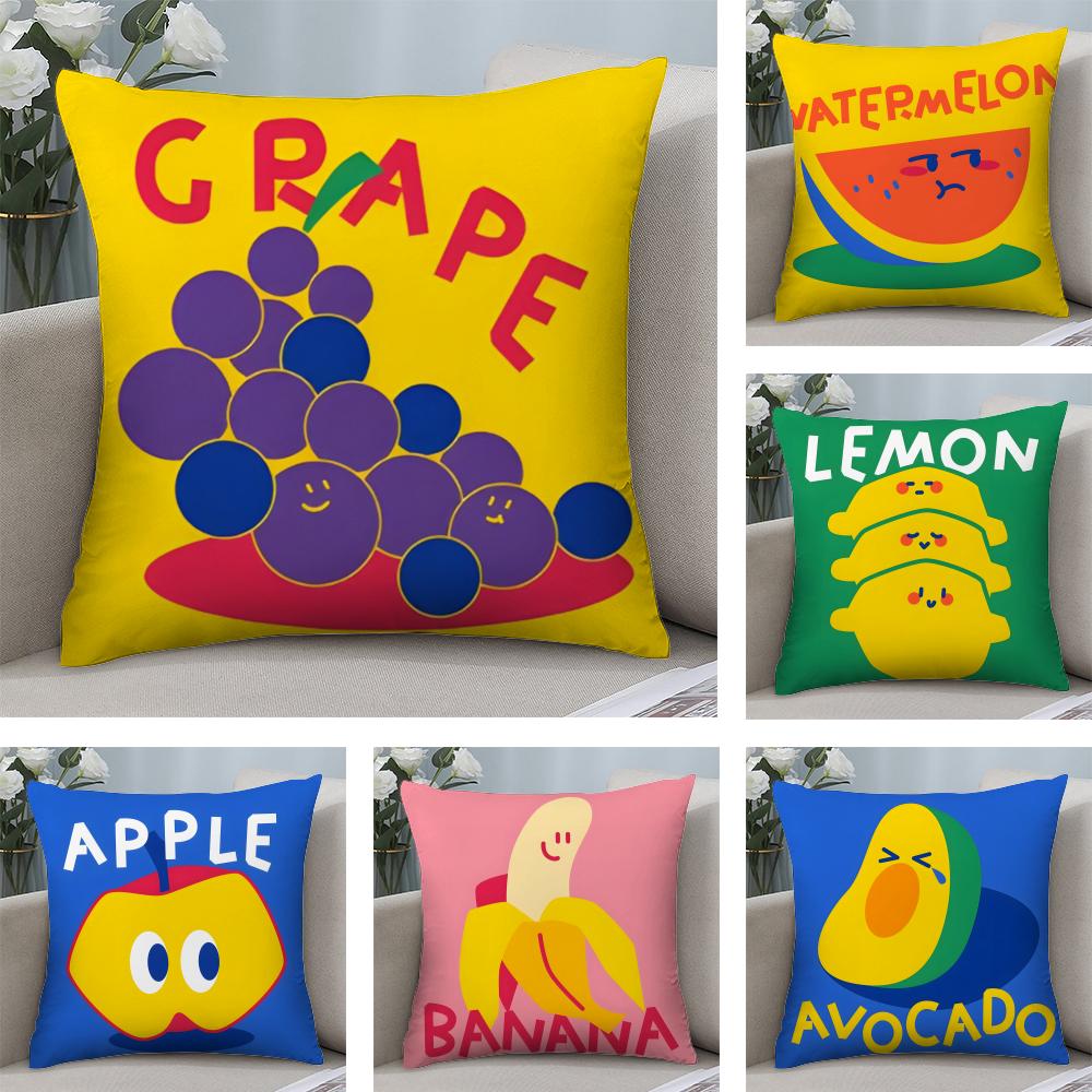 Cute Anime Fruit Cushion Cover Soft Plush Fabric DoubleSided Printed Sofa Cushion Cover for All Seasons Home Decor Gift