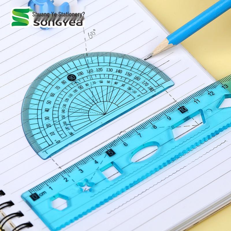 Foldable & Bendable Ruler Set - 4 Pieces, 20cm Student Stationery with Triangle and Creative Wave Ruler
