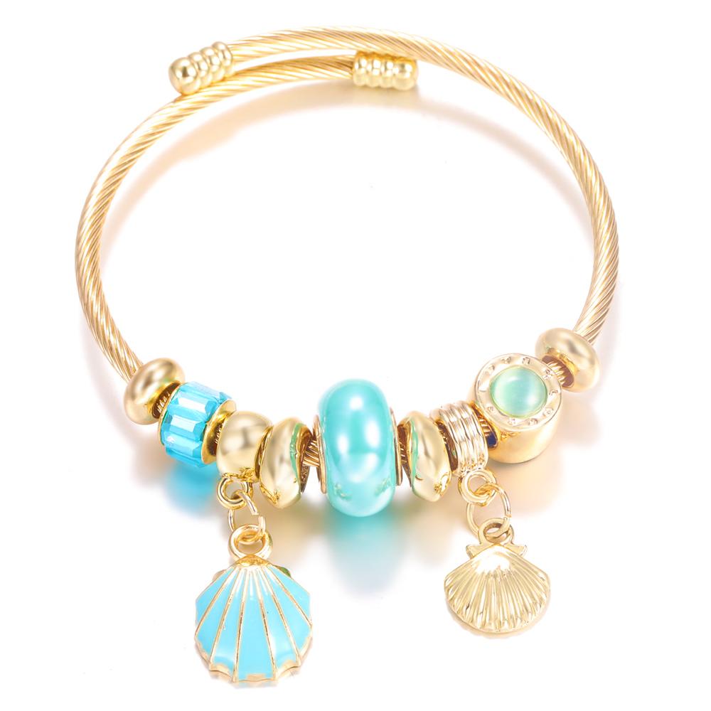New Trendy 4 Colors Heart Shape Painted Pendant Closure Beaded Bracelet Golden Stainless Steel Women Bracelet Charm Jewelry