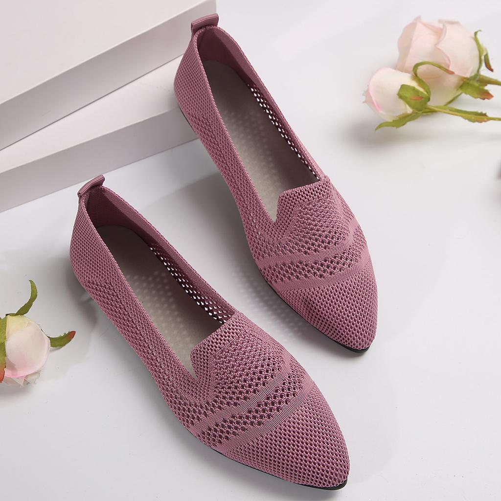 Fashion New Women Flats Solid Color Mesh Loafers Shallow Women Flats Shoes Soft Bottom Knit Ballet Flats Shoes Casual Slip on Boat Shoes