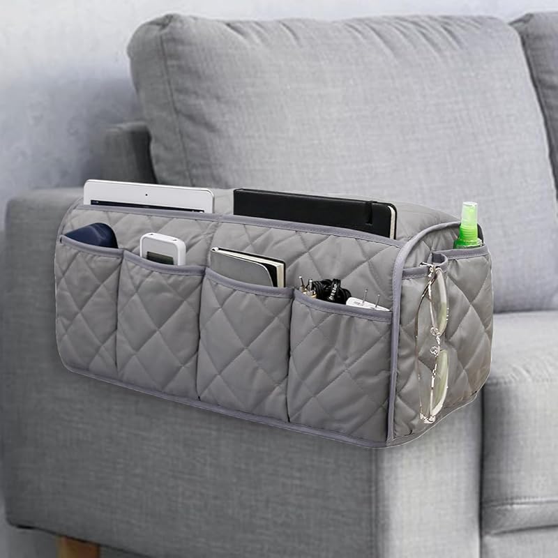 Sofa Armrest Organizer Non-Slip Arm Chair Bedside Caddy Storage Organizer for Recliner Couch with 14 Pockets for Cell Phone TV Remote Control