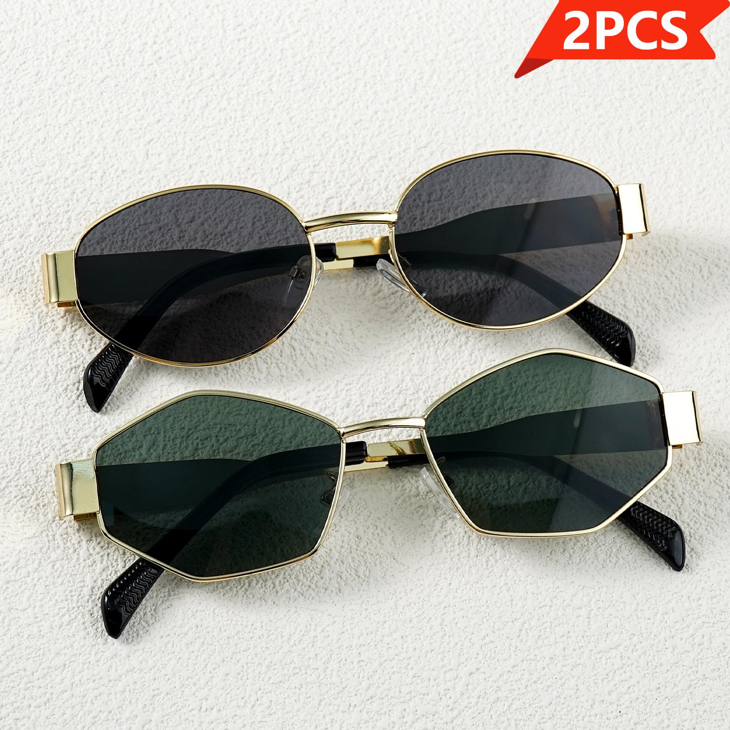 

2pcs Trendy Retro Oval Sunglasses Fashion Sunglasses Shades, UV400 Sunglasses, Perfect for Beach Trips, Driving