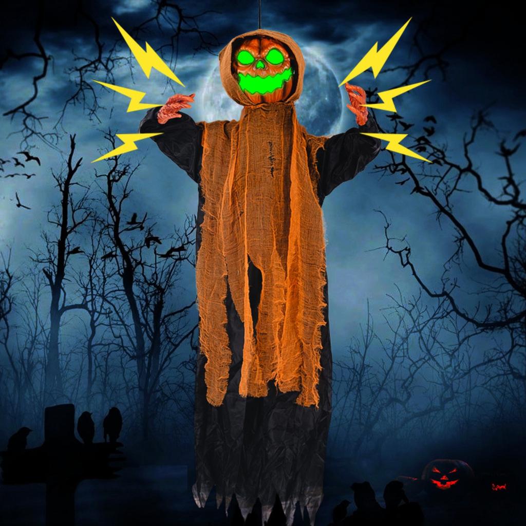 Halloween PumpkinGhost Decoration Swings, Glows And Makes SoundGhost Decoration Is Terrifying And Thrilling With Green Light