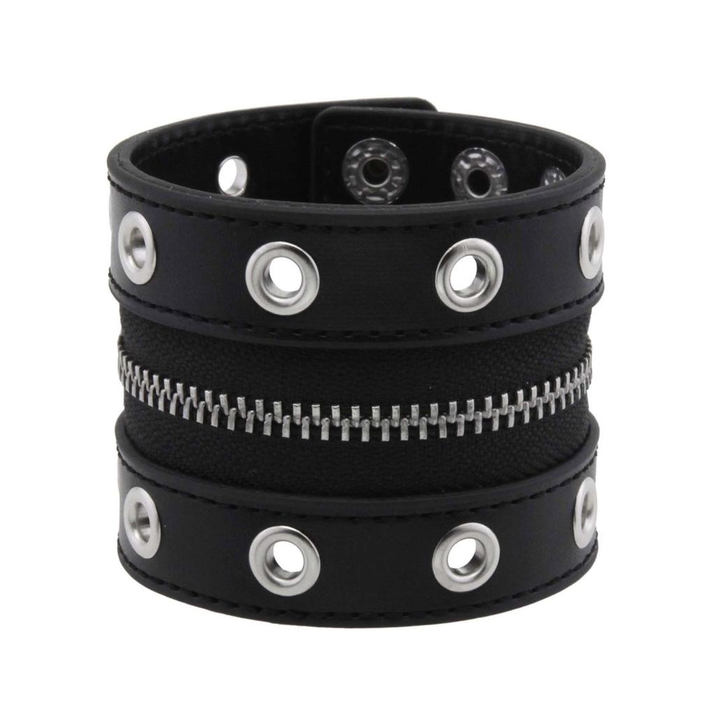Punk-Stil Breites Lederarmband mit Nieten und funktionierendem Reißverschluss für edgy Modeaccessoires