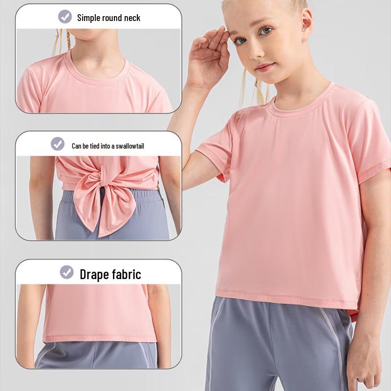 Yudong Girls' 30D Fine Yarn Lightweight Breathable Yoga Short Sleeve Top