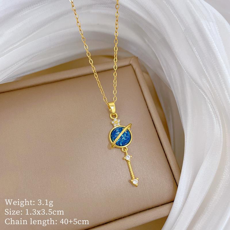 Copper Micro-Inlaid Light Luxury Fashion Personality Temperament Gorgeous Full Diamond Necklace Women'S Versatile Collarbone Chain Titanium Steel